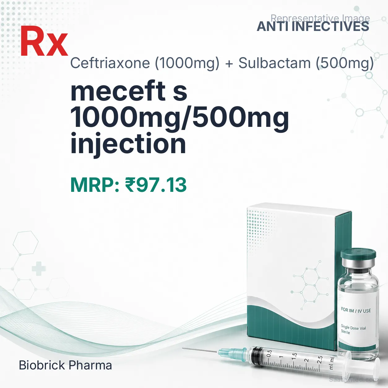 meceft s 1000mg/500mg injection Allopathy (Ceftriaxone (1000mg)) - Uses in Hindi, Side Effects, Substitutes & Price in India