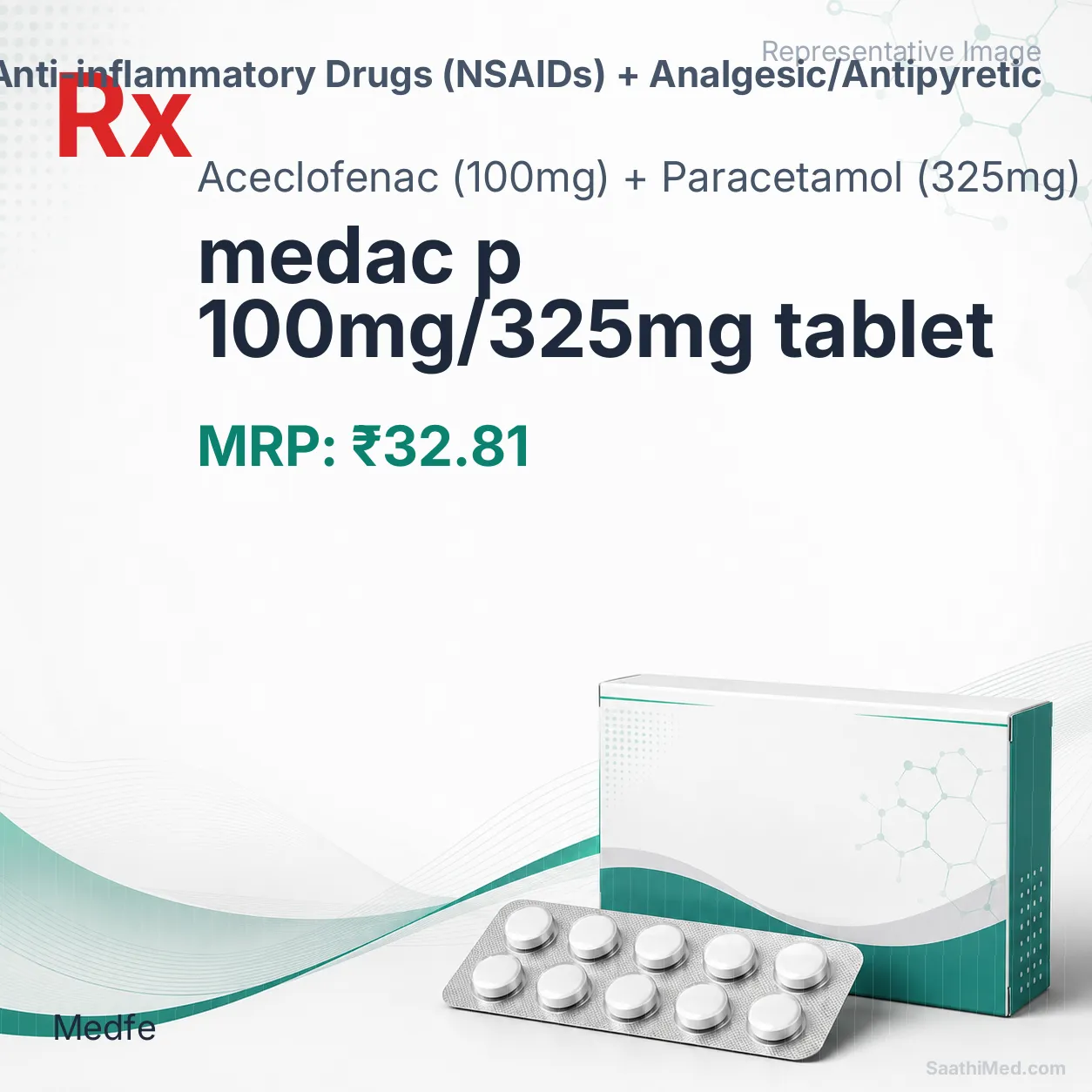 medac p 100mg/325mg tablet Allopathy (Aceclofenac (100mg)) - Uses in Hindi, Side Effects, Substitutes & Price in India