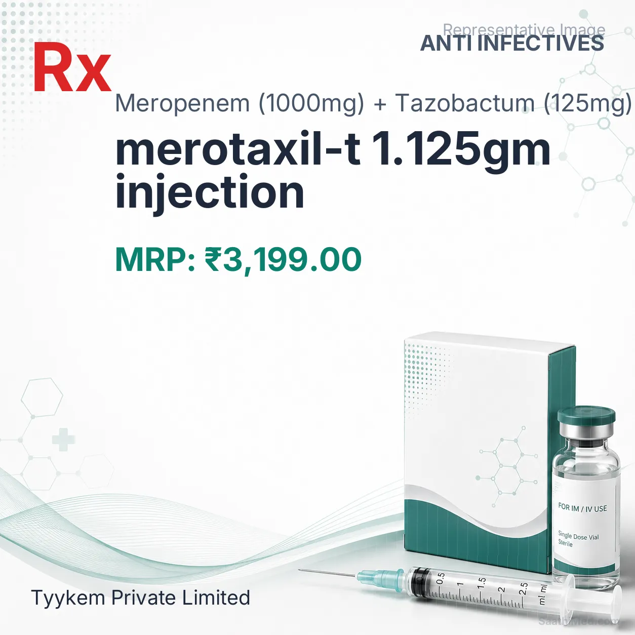 merotaxil-t 1.125gm injection Allopathy (Meropenem (1000mg)) - Uses in Hindi, Side Effects, Substitutes & Price in India