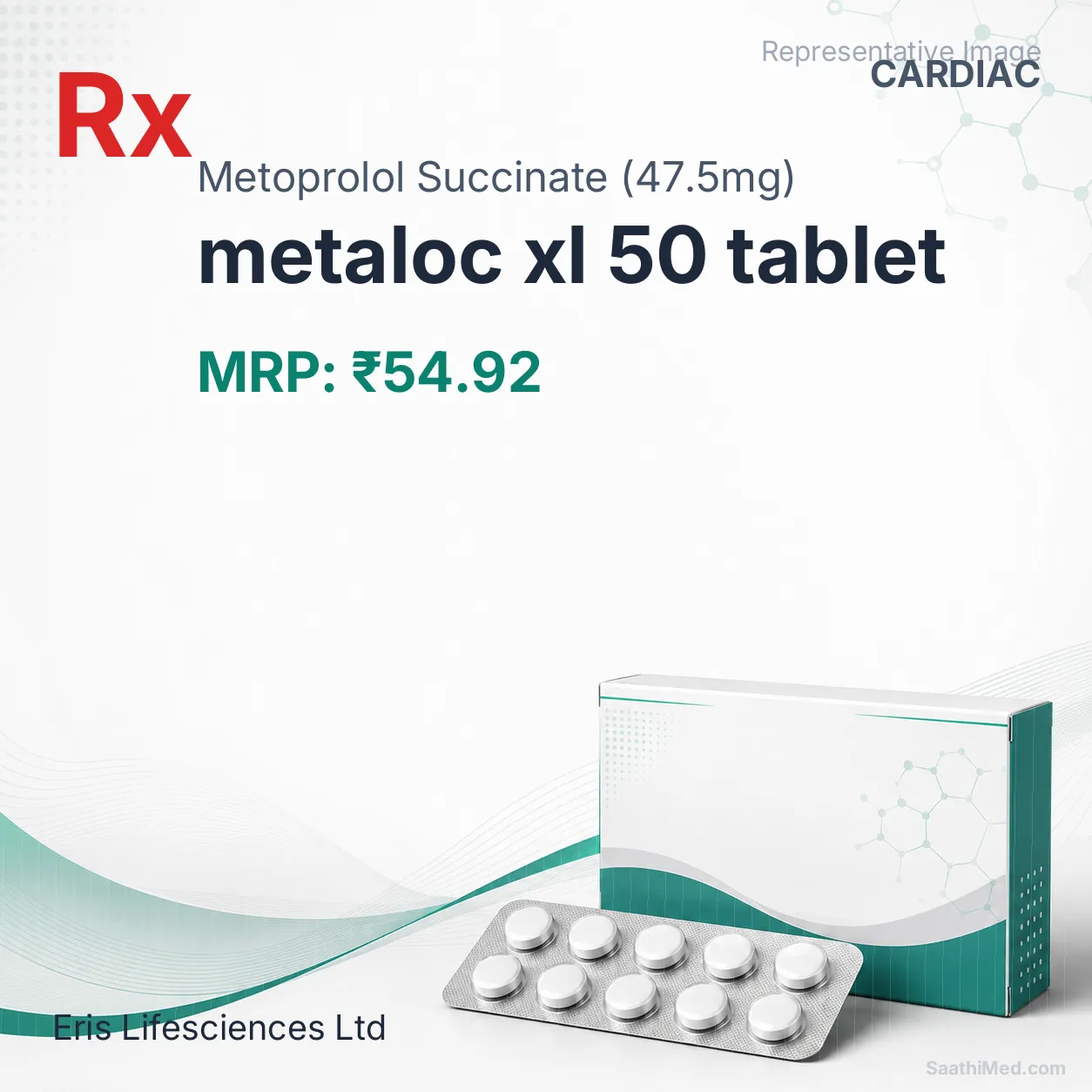 metaloc xl 50 tablet Allopathy (Metoprolol Succinate (47.5mg)) - Uses in Hindi, Side Effects, Substitutes & Price in India