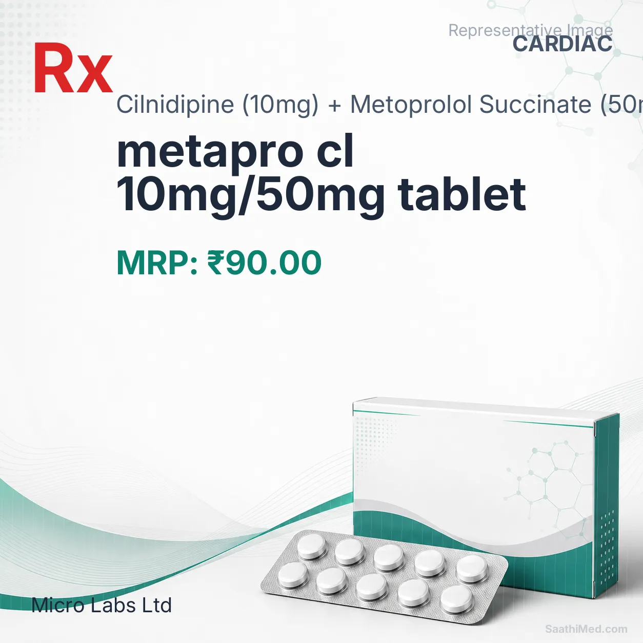 metapro cl 10mg/50mg tablet Allopathy (Cilnidipine (10mg)) - Uses in Hindi, Side Effects, Substitutes & Price in India