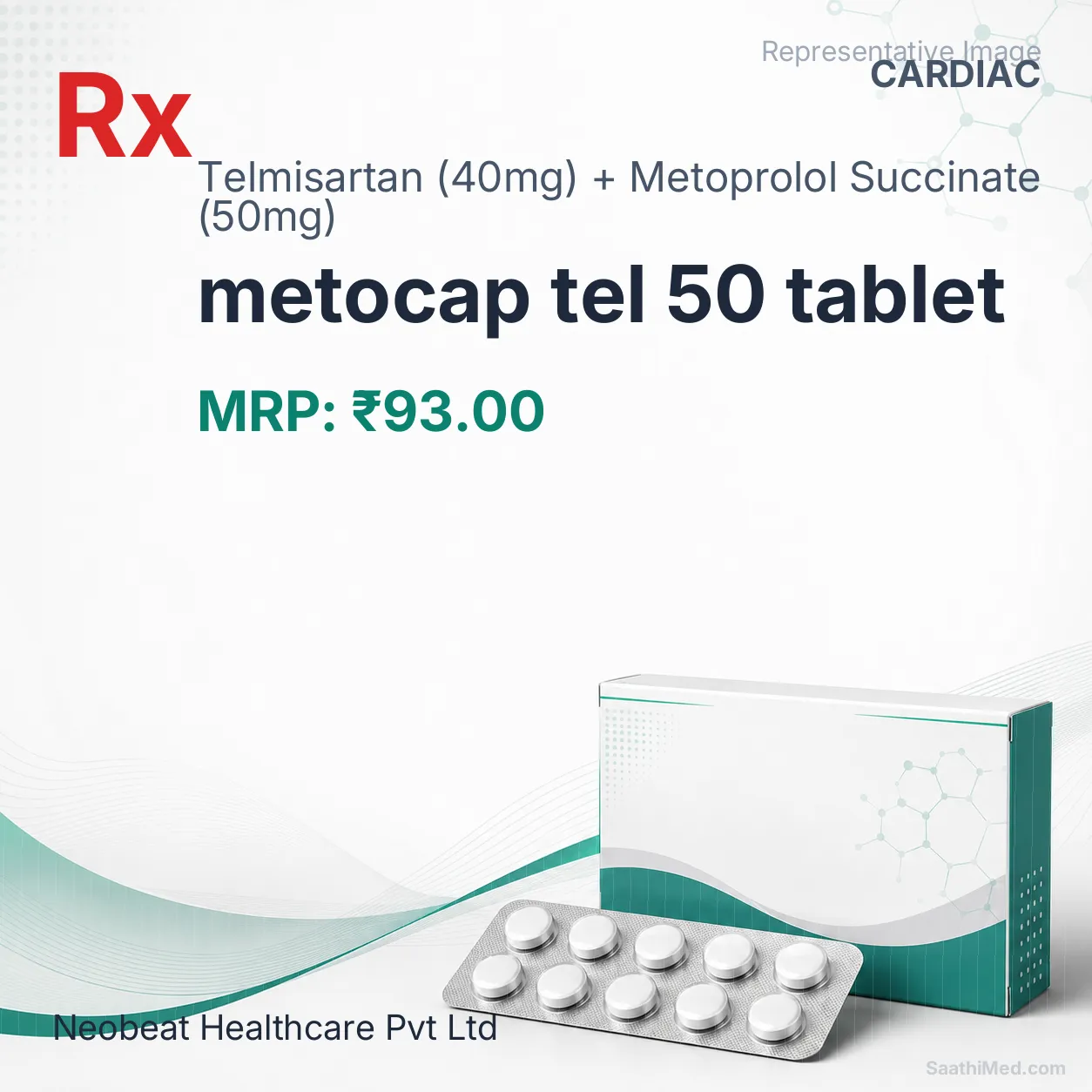 metocap tel 50 tablet Allopathy (Telmisartan (40mg)) - Uses in Hindi, Side Effects, Substitutes & Price in India