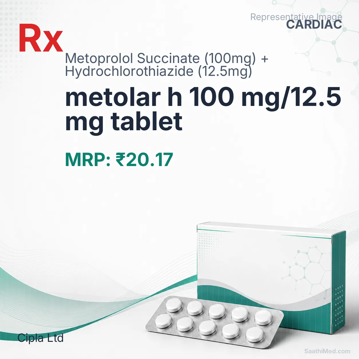 metolar h 100 mg/12.5 mg tablet Allopathy (Metoprolol Succinate (100mg)) - Uses in Hindi, Side Effects, Substitutes & Price in India