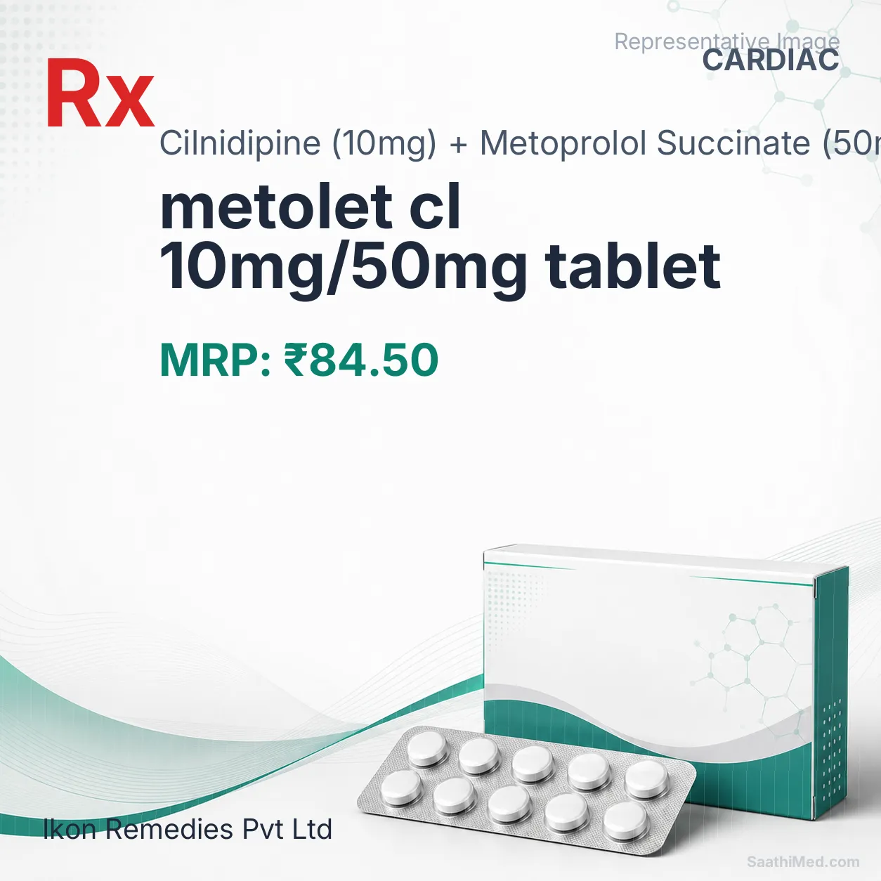 metolet cl 10mg/50mg tablet Allopathy (Cilnidipine (10mg)) - Uses in Hindi, Side Effects, Substitutes & Price in India
