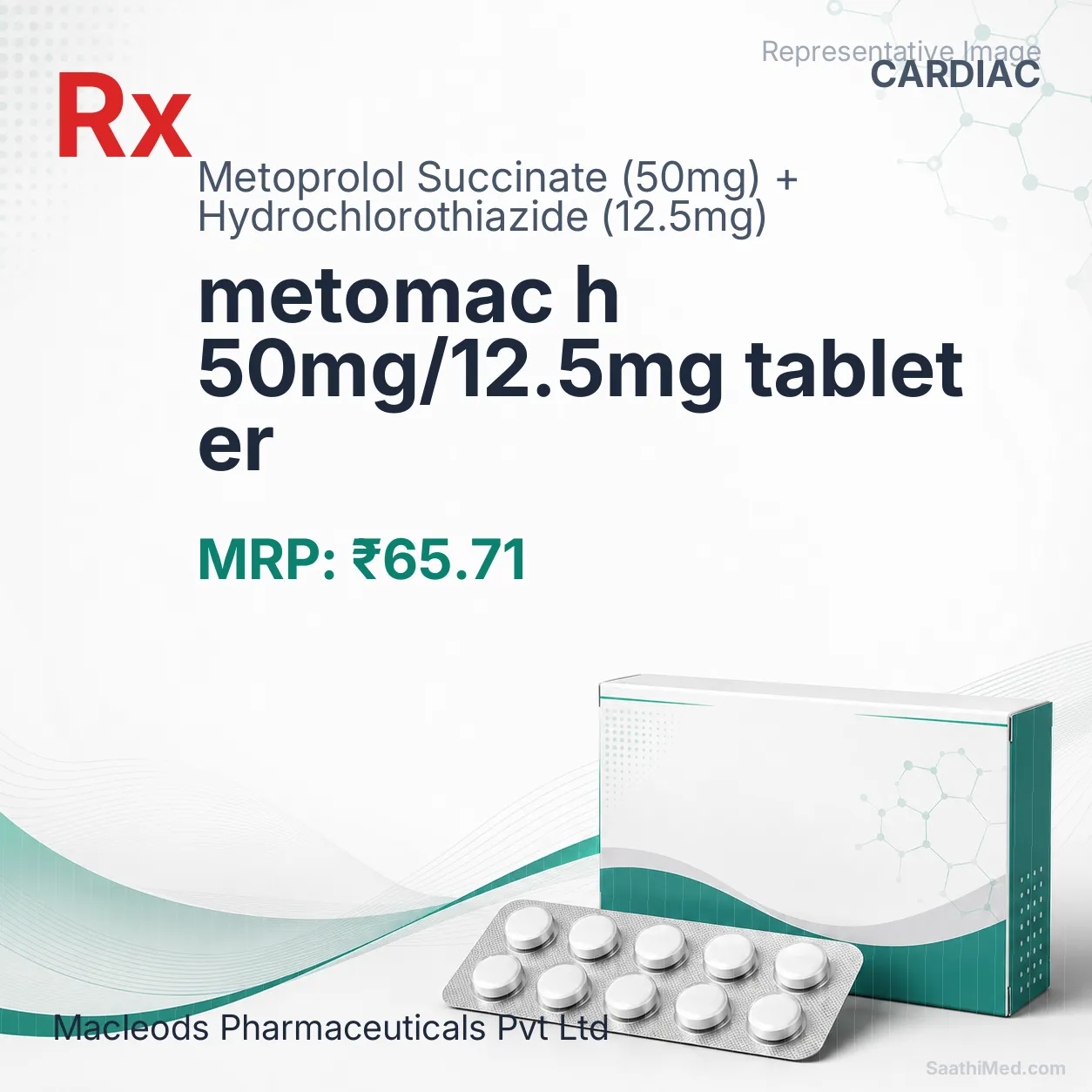 metomac h 50mg/12.5mg tablet er Allopathy (Metoprolol Succinate (50mg)) - Uses in Hindi, Side Effects, Substitutes & Price in India