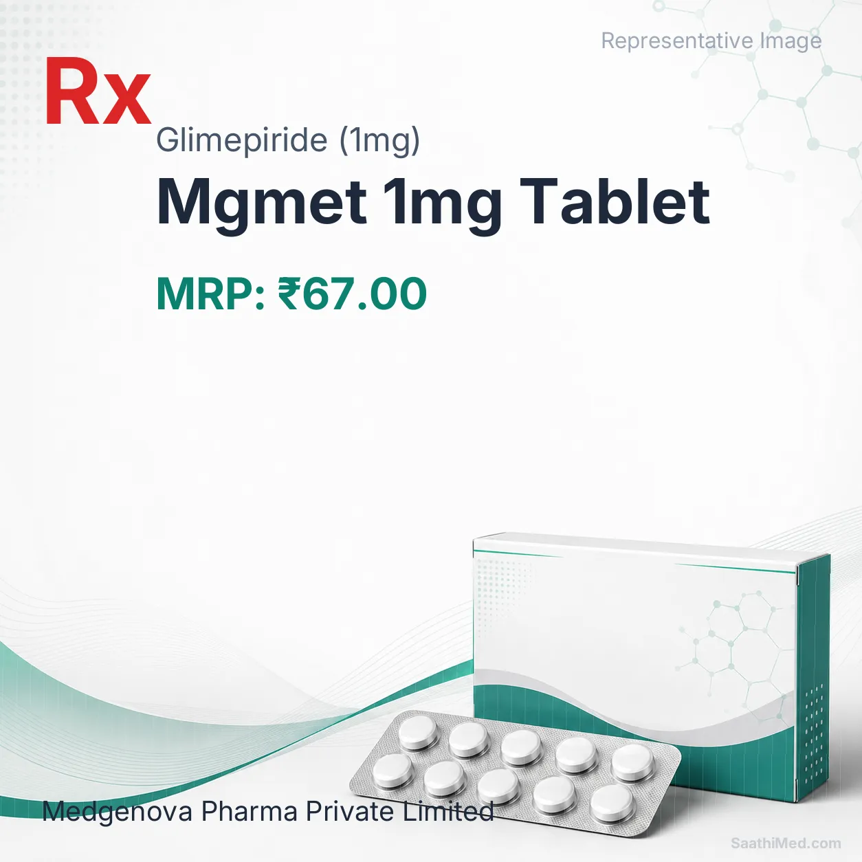 Mgmet 1mg Tablet Allopathy (Glimepiride (1mg)) - Uses in Hindi, Side Effects, Substitutes & Price in India