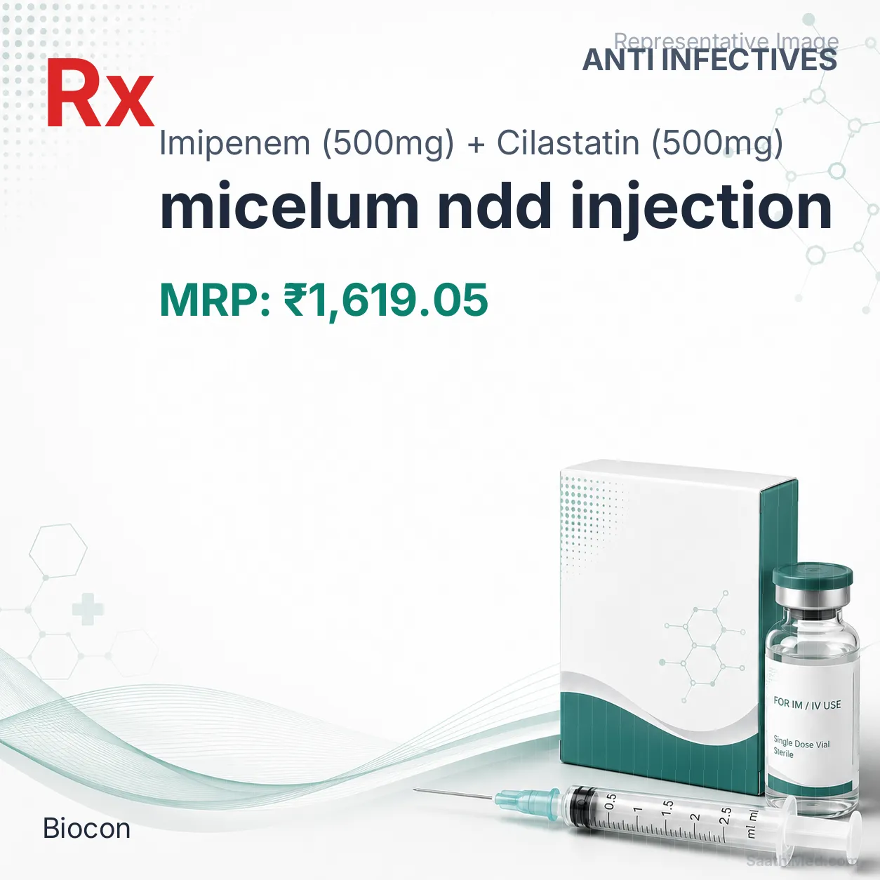 micelum ndd injection Allopathy (Imipenem (500mg)) - Uses in Hindi, Side Effects, Substitutes & Price in India