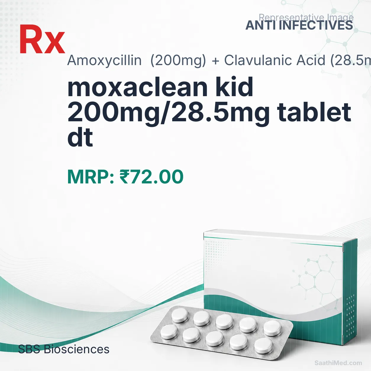 moxaclean kid 200mg/28.5mg tablet dt Allopathy (Amoxycillin (200mg)) - Uses in Hindi, Side Effects, Substitutes & Price in India