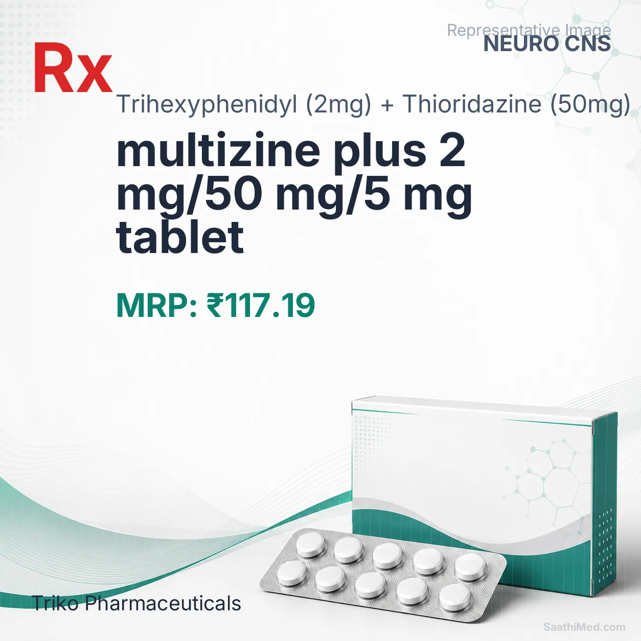 multizine plus 2 mg/50 mg/5 mg tablet Allopathy (Trihexyphenidyl (2mg)) - Uses in Hindi, Side Effects, Substitutes & Price in India