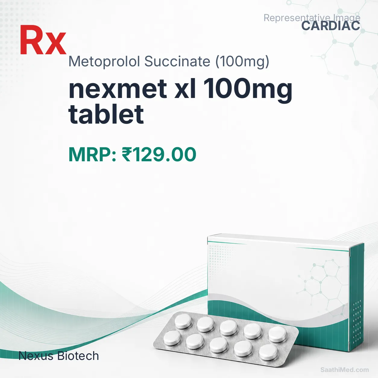 nexmet xl 100mg tablet Allopathy (Metoprolol Succinate (100mg)) - Uses in Hindi, Side Effects, Substitutes & Price in India