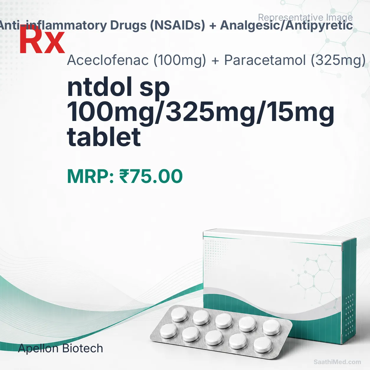 ntdol sp 100mg/325mg/15mg tablet Allopathy (Aceclofenac (100mg)) - Uses in Hindi, Side Effects, Substitutes & Price in India