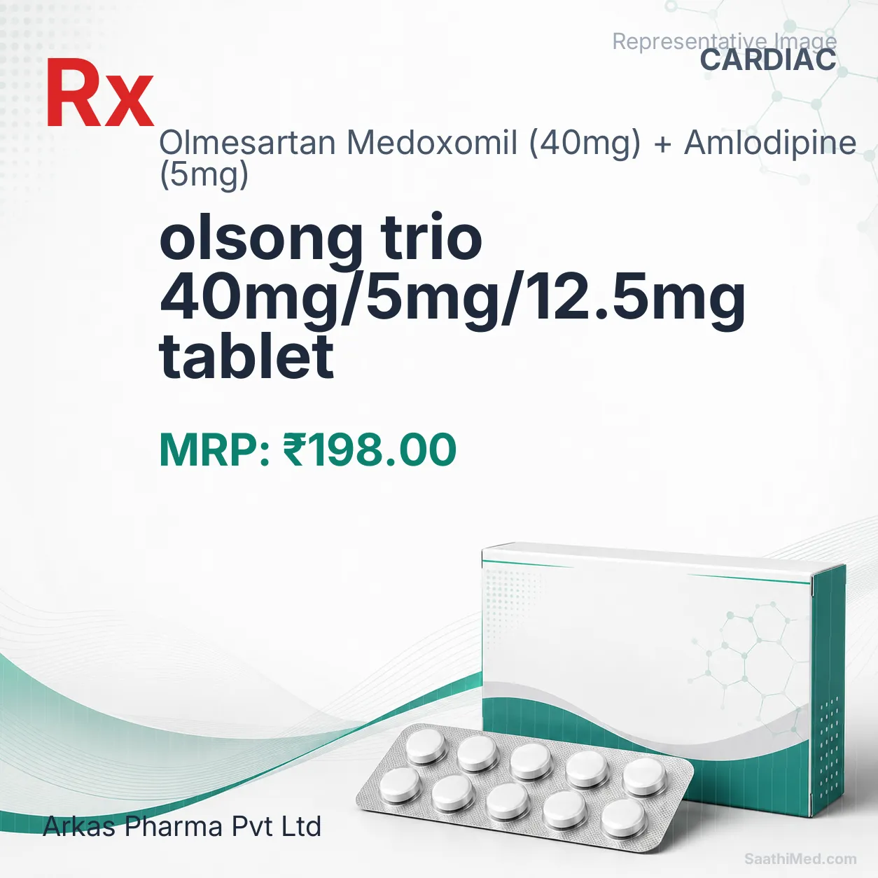 olsong trio 40mg/5mg/12.5mg tablet Allopathy (Olmesartan Medoxomil (40mg)) - Uses in Hindi, Side Effects, Substitutes & Price in India
