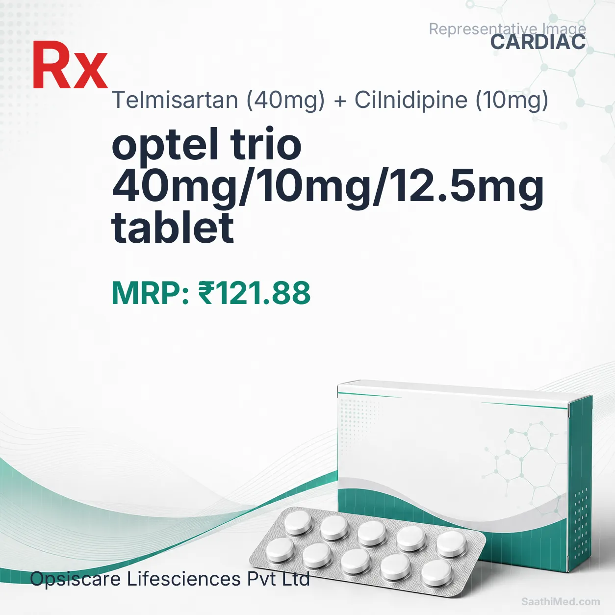 optel trio 40mg/10mg/12.5mg tablet Allopathy (Telmisartan (40mg)) - Uses in Hindi, Side Effects, Substitutes & Price in India