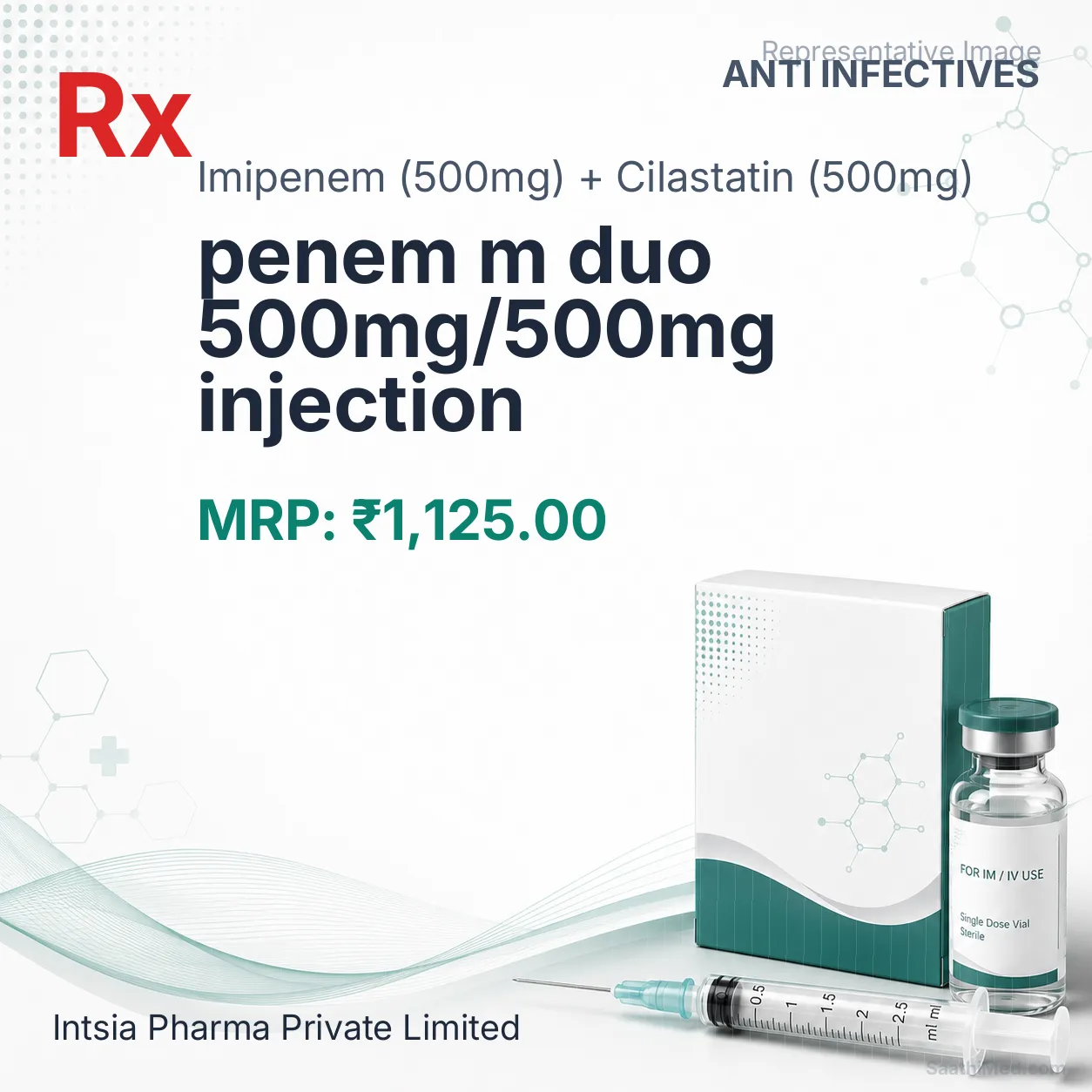 penem m duo 500mg/500mg injection Allopathy (Imipenem (500mg)) - Uses in Hindi, Side Effects, Substitutes & Price in India