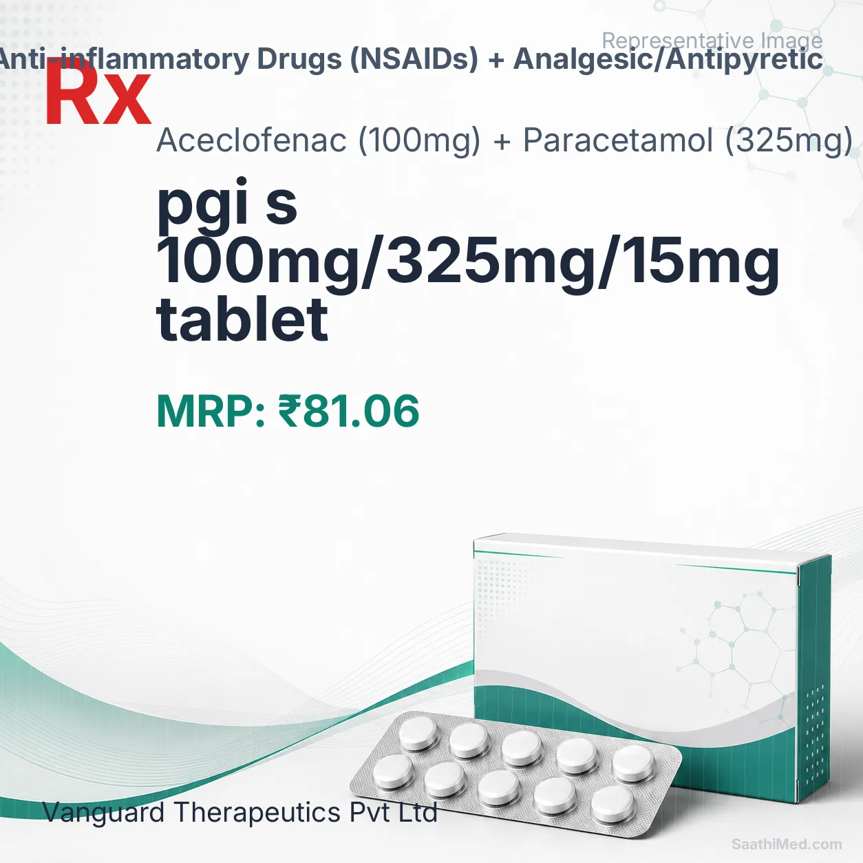 pgi s 100mg/325mg/15mg tablet Allopathy (Aceclofenac (100mg)) - Uses in Hindi, Side Effects, Substitutes & Price in India