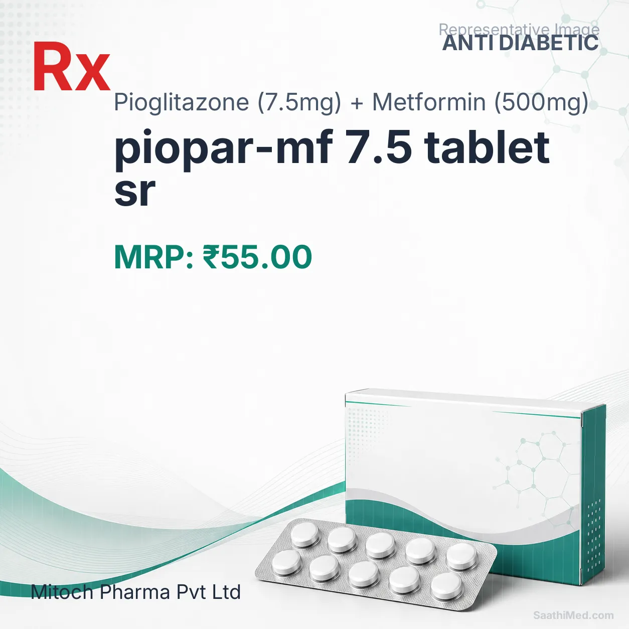 piopar-mf 7.5 tablet sr Allopathy (Pioglitazone (7.5mg)) - Uses in Hindi, Side Effects, Substitutes & Price in India