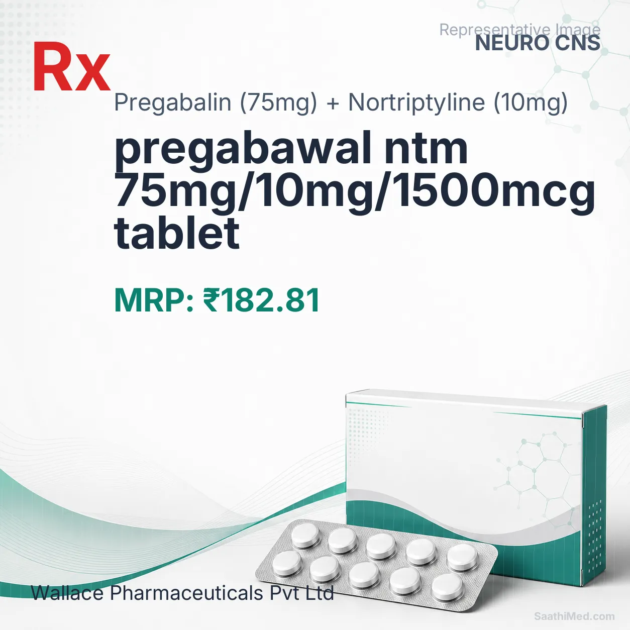 pregabawal ntm 75mg/10mg/1500mcg tablet Allopathy (Pregabalin (75mg)) - Uses in Hindi, Side Effects, Substitutes & Price in India