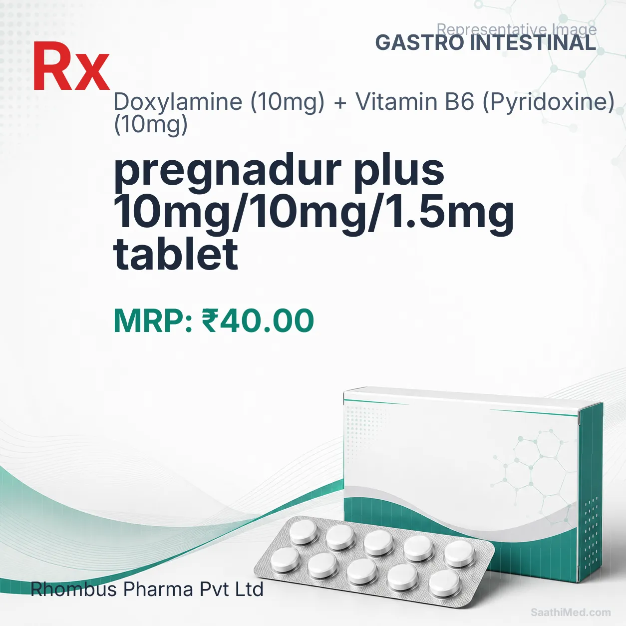 pregnadur plus 10mg/10mg/1.5mg tablet Allopathy (Doxylamine (10mg)) - Uses in Hindi, Side Effects, Substitutes & Price in India