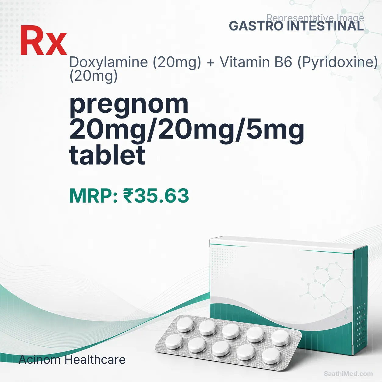 pregnom 20mg/20mg/5mg tablet Allopathy (Doxylamine (20mg)) - Uses in Hindi, Side Effects, Substitutes & Price in India