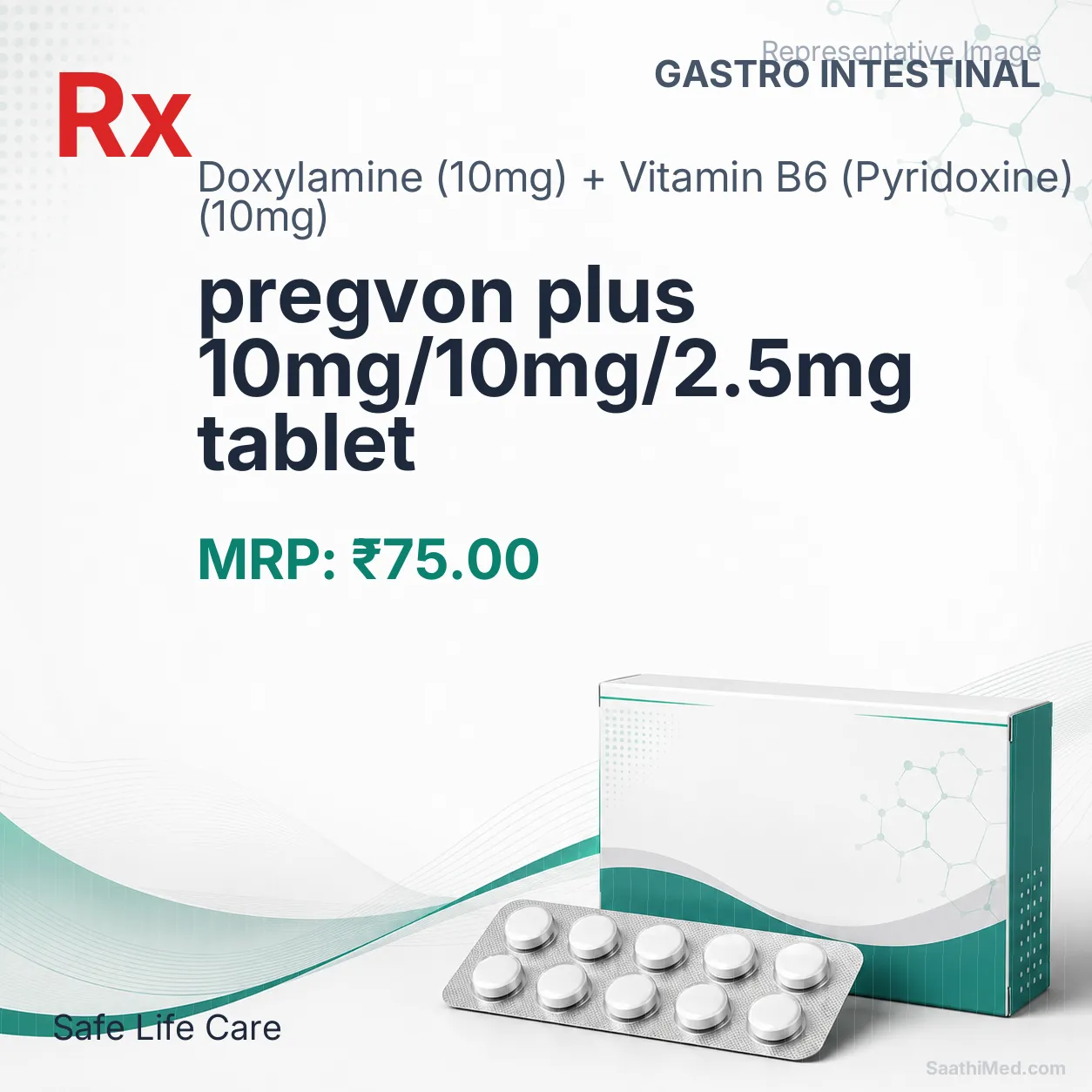 pregvon plus 10mg/10mg/2.5mg tablet Allopathy (Doxylamine (10mg)) - Uses in Hindi, Side Effects, Substitutes & Price in India