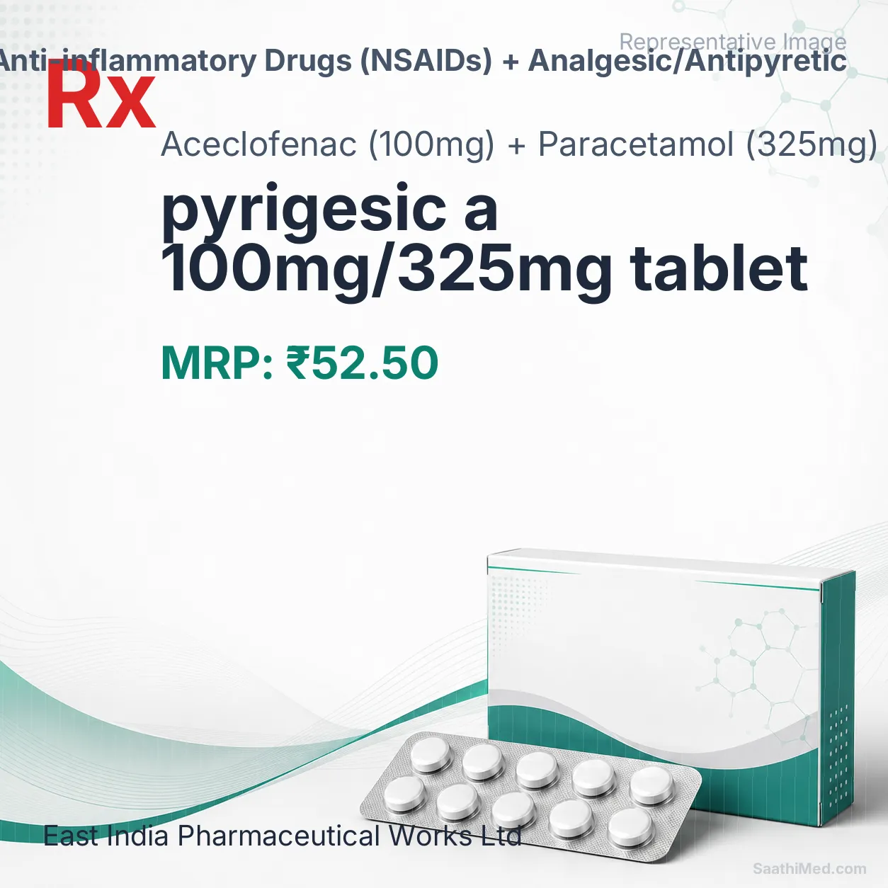 pyrigesic a 100mg/325mg tablet Allopathy (Aceclofenac (100mg)) - Uses in Hindi, Side Effects, Substitutes & Price in India