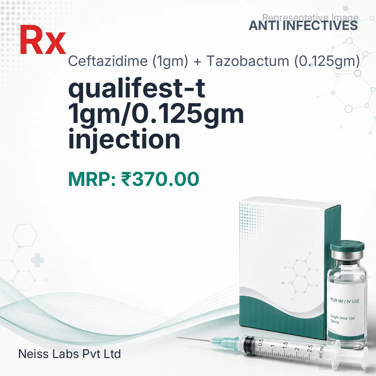 qualifest-t 1gm/0.125gm injection Allopathy (Ceftazidime (1gm)) - Uses in Hindi, Side Effects, Substitutes & Price in India