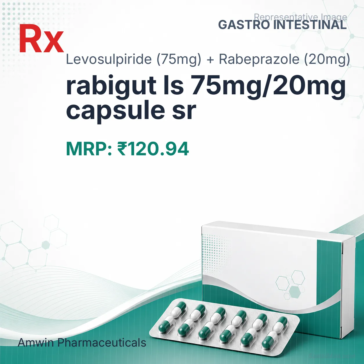 rabigut ls 75mg/20mg capsule sr Allopathy (Levosulpiride (75mg)) - Uses in Hindi, Side Effects, Substitutes & Price in India