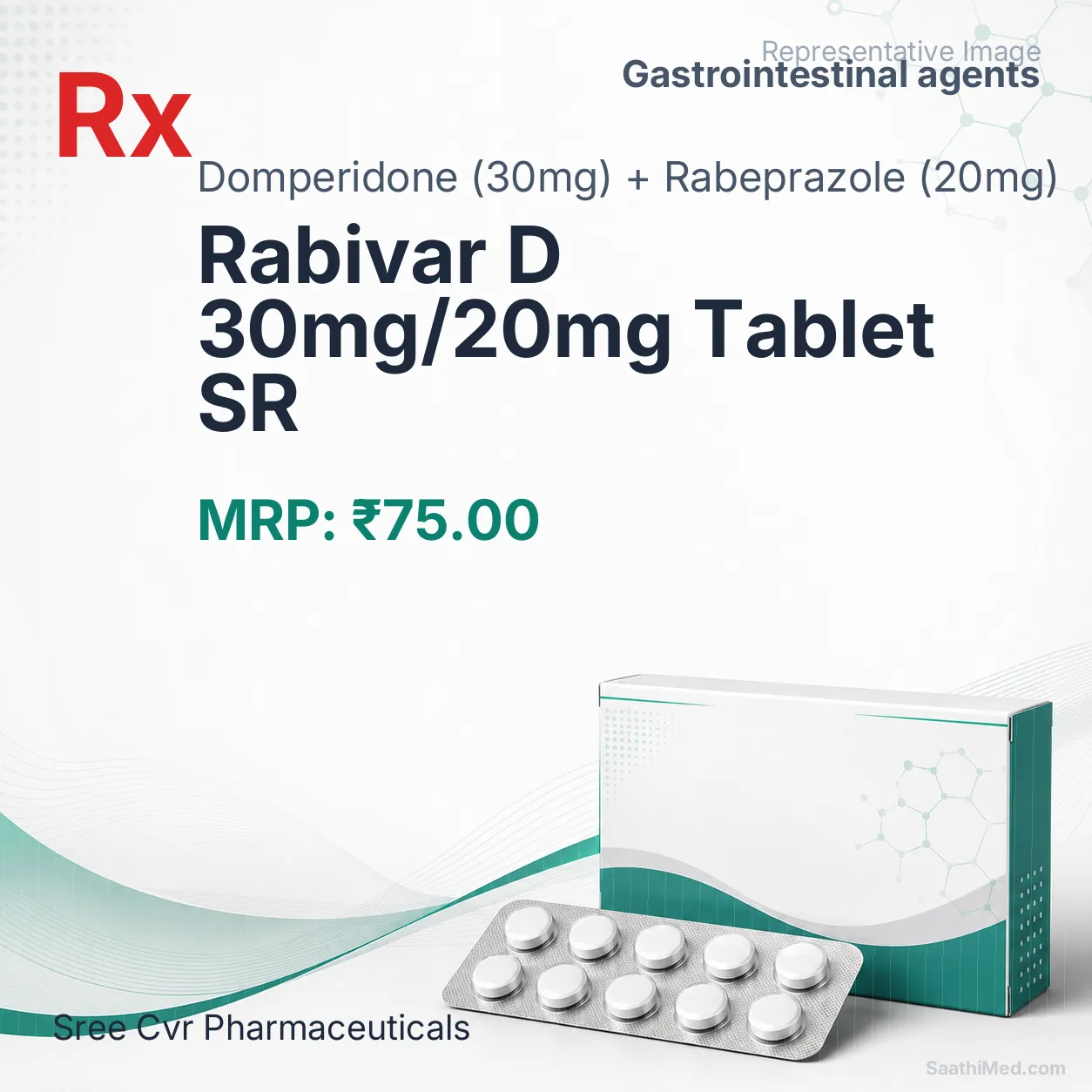 Rabivar D 30mg/20mg Tablet SR Allopathy (Domperidone (30mg)) - Uses in Hindi, Side Effects, Substitutes & Price in India