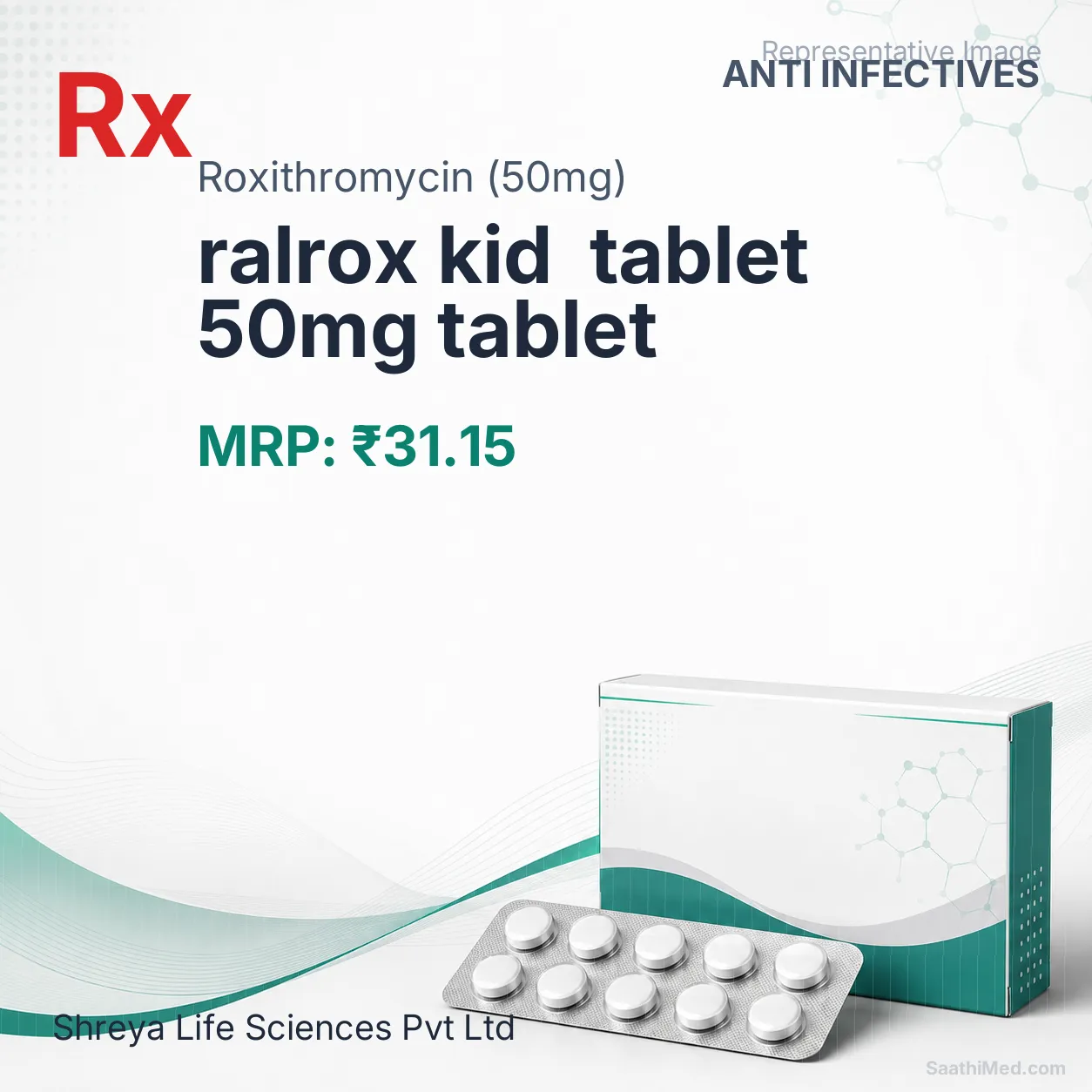 ralrox kid  tablet 50mg tablet Allopathy (Roxithromycin (50mg)) - Uses in Hindi, Side Effects, Substitutes & Price in India