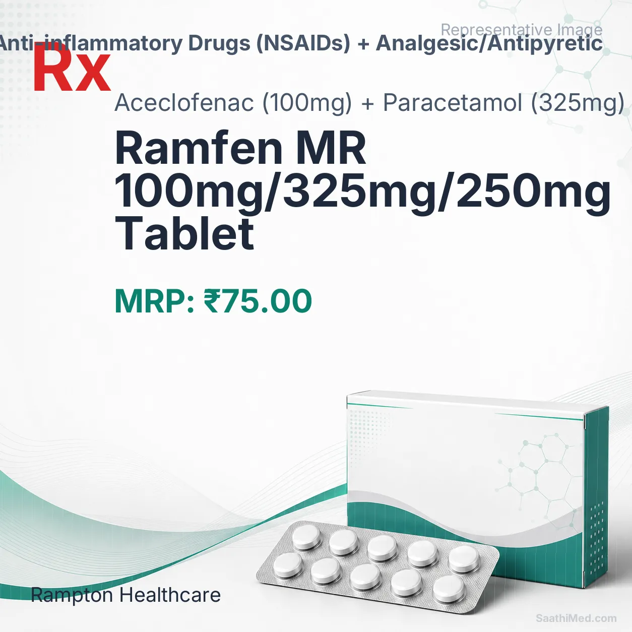 Ramfen MR 100mg/325mg/250mg Tablet Allopathy (Aceclofenac (100mg)) - Uses in Hindi, Side Effects, Substitutes & Price in India