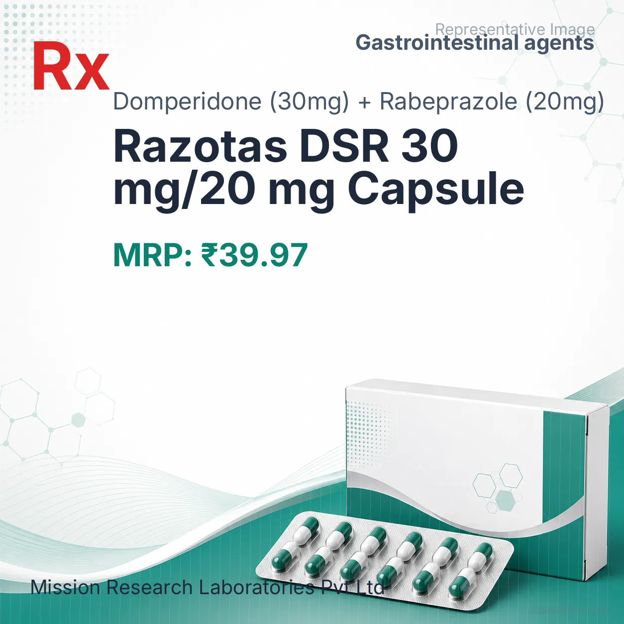 Razotas DSR 30 mg/20 mg Capsule - Domperidone (30mg) + Rabeprazole (20mg) medicine