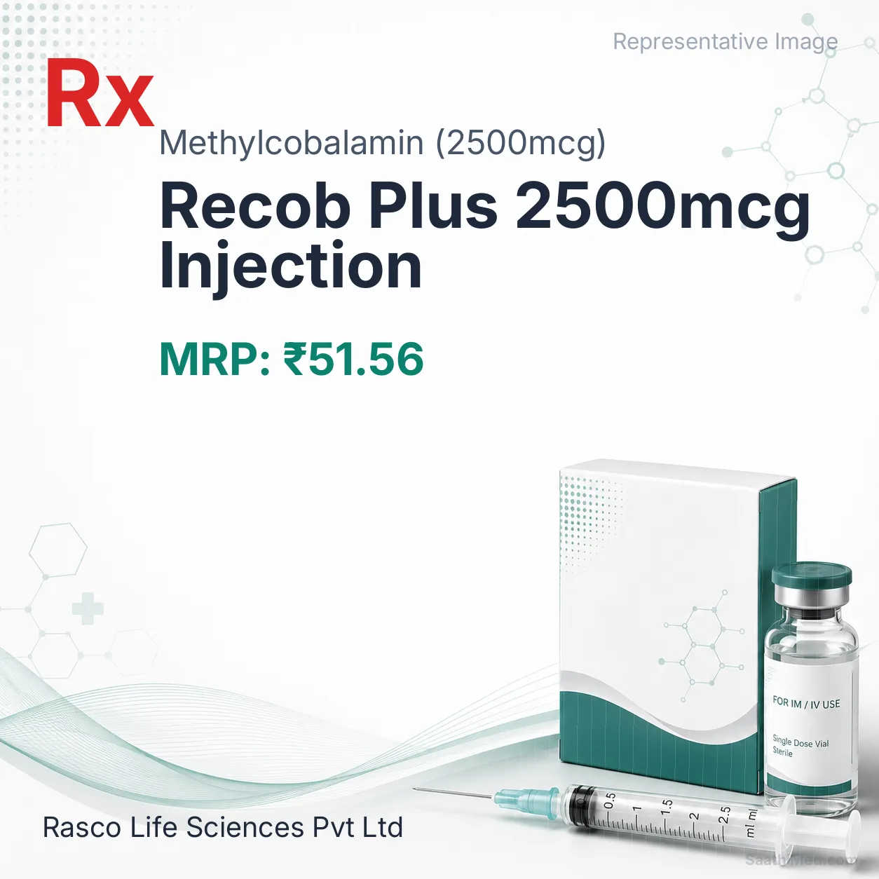 Recob Plus 2500mcg Injection Allopathy (Methylcobalamin (2500mcg)) - Uses in Hindi, Side Effects, Substitutes & Price in India