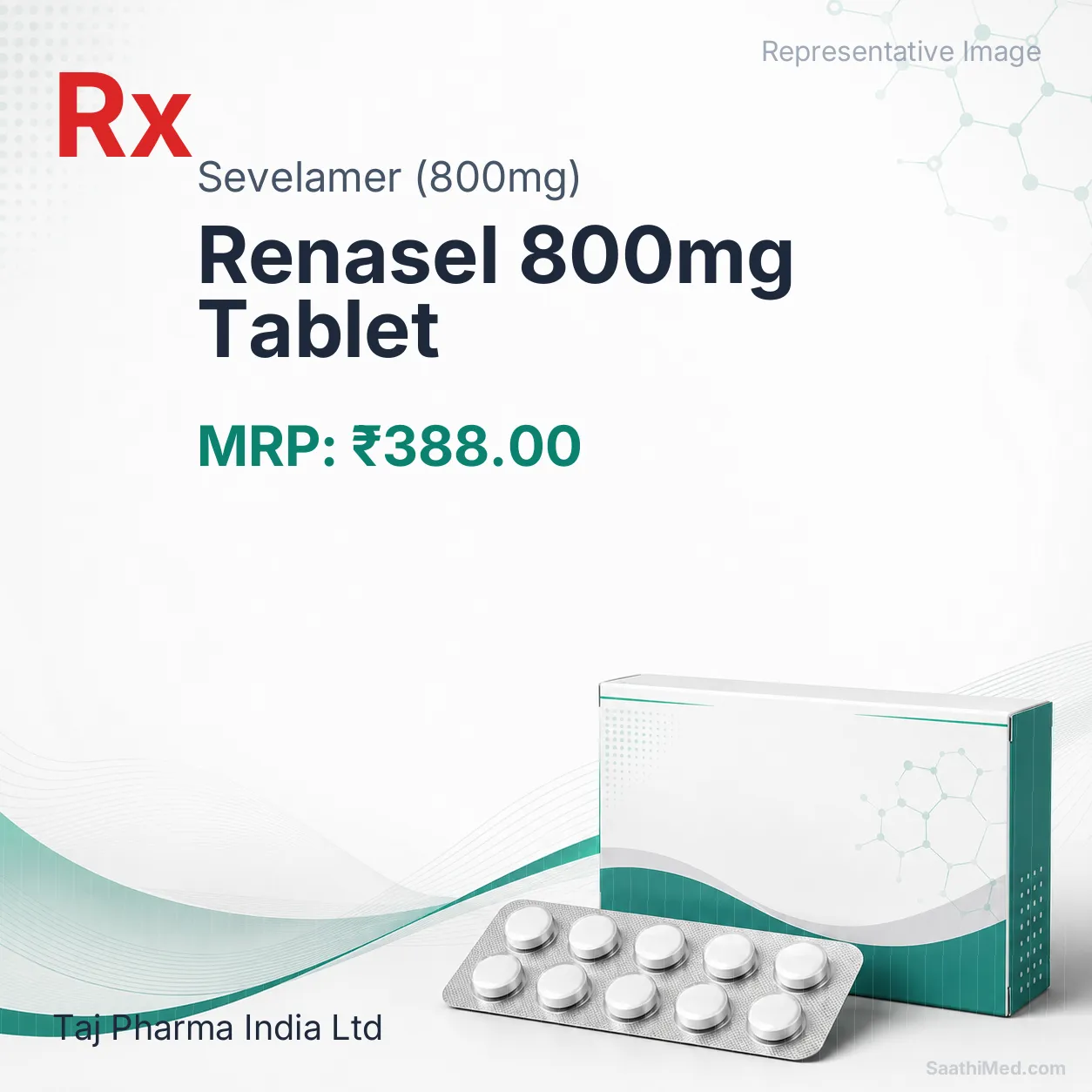Renasel 800mg Tablet Allopathy (Sevelamer (800mg)) - Uses in Hindi, Side Effects, Substitutes & Price in India