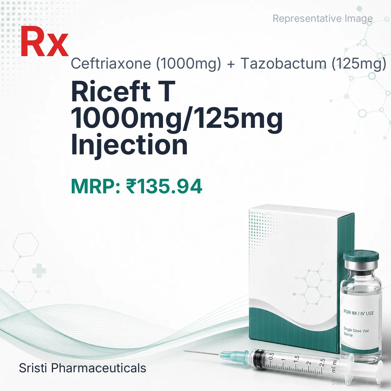 Riceft T 1000mg/125mg Injection Allopathy (Ceftriaxone (1000mg)) - Uses in Hindi, Side Effects, Substitutes & Price in India