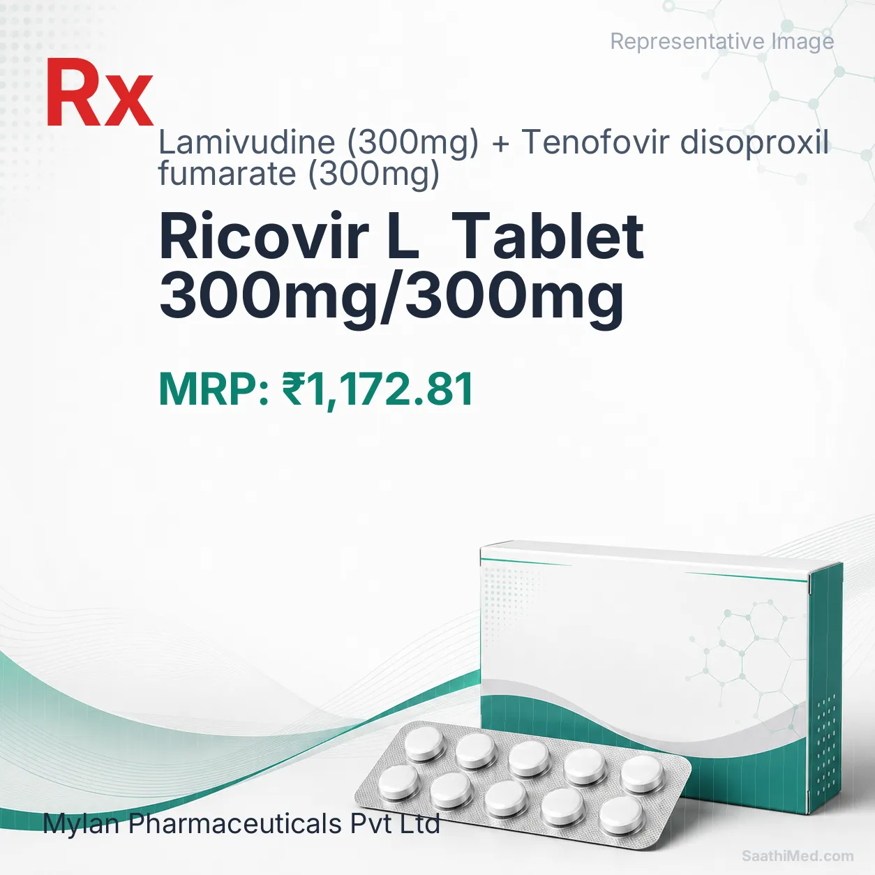 Ricovir L  Tablet 300mg/300mg Allopathy (Lamivudine (300mg)) - Uses in Hindi, Side Effects, Substitutes & Price in India