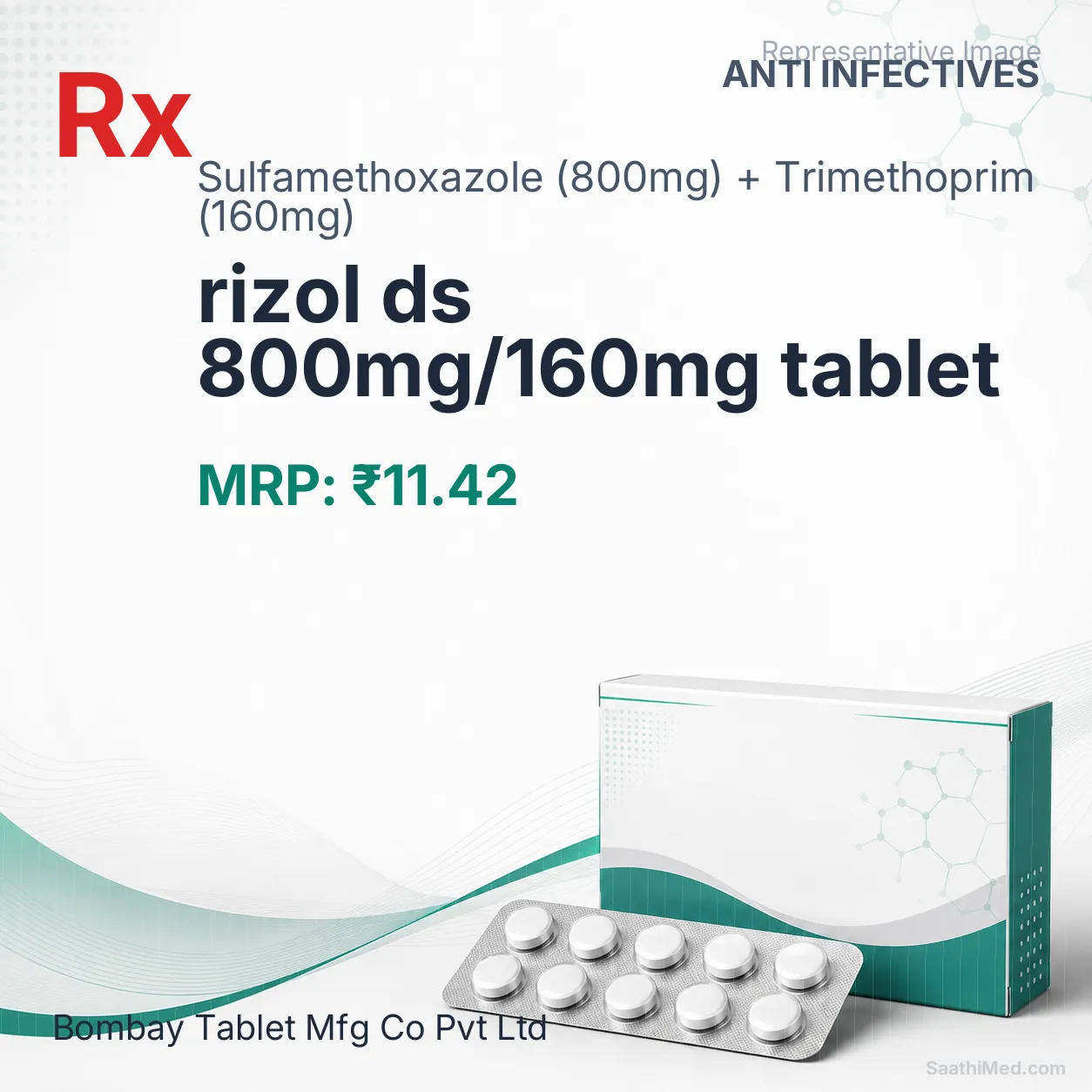 rizol ds 800mg/160mg tablet Allopathy (Sulfamethoxazole (800mg)) - Uses in Hindi, Side Effects, Substitutes & Price in India