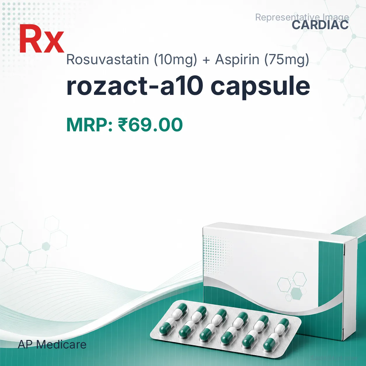 rozact-a10 capsule Allopathy (Rosuvastatin (10mg)) - Uses in Hindi, Side Effects, Substitutes & Price in India