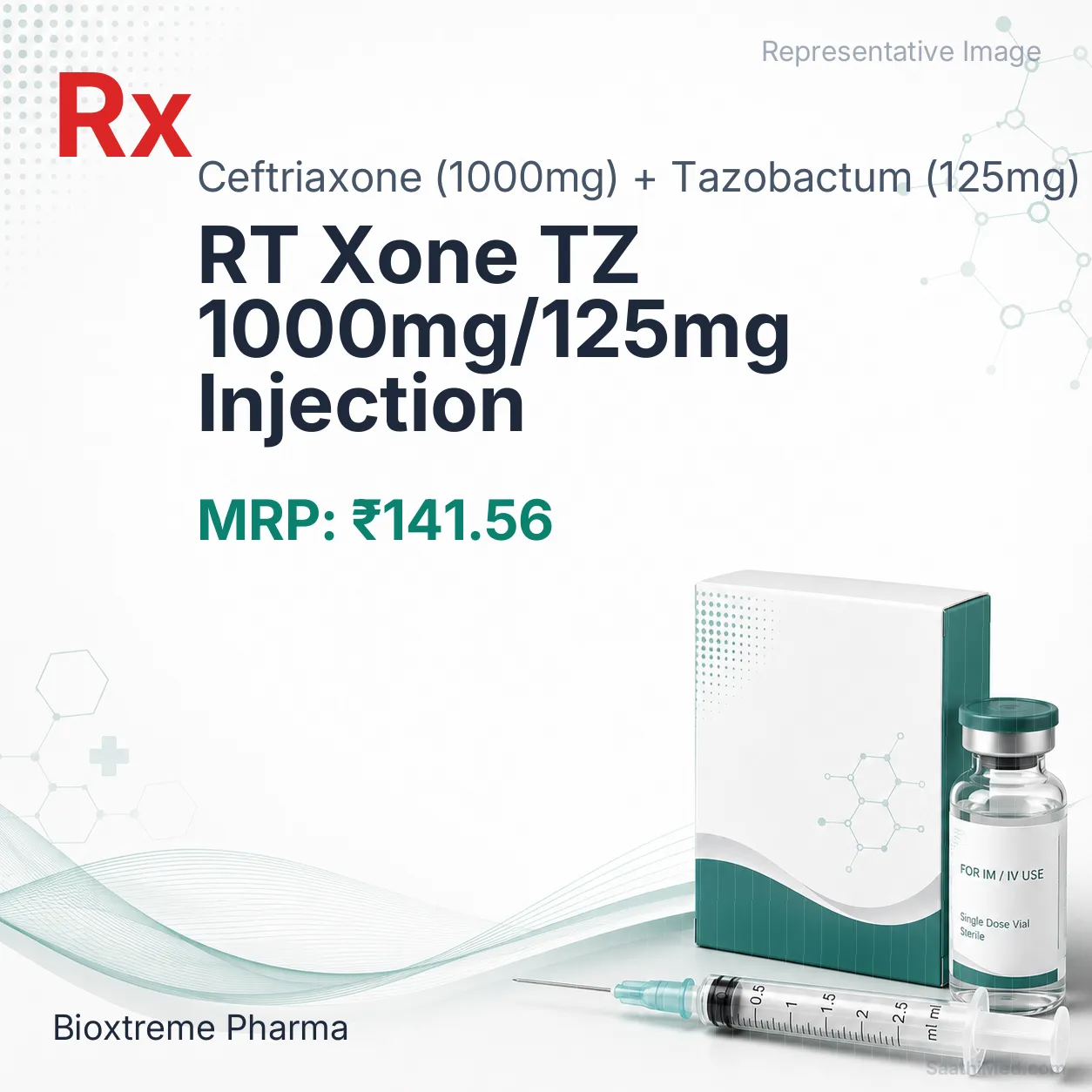 RT Xone TZ 1000mg/125mg Injection Allopathy (Ceftriaxone (1000mg)) - Uses in Hindi, Side Effects, Substitutes & Price in India