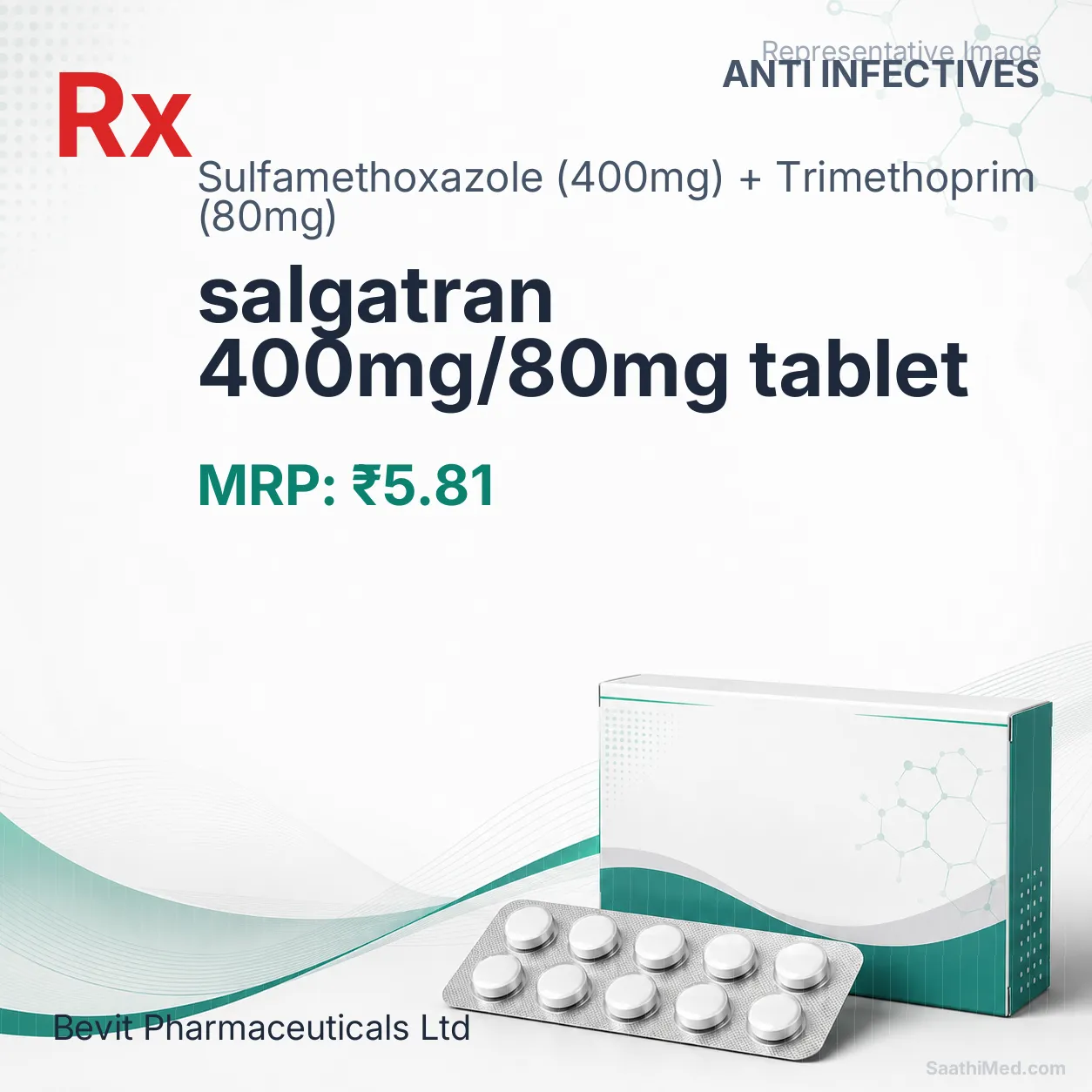 salgatran 400mg/80mg tablet Allopathy (Sulfamethoxazole (400mg)) - Uses in Hindi, Side Effects, Substitutes & Price in India