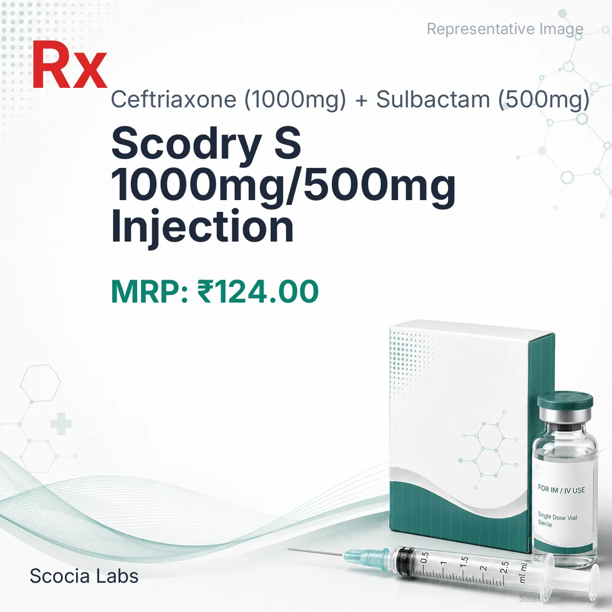 Scodry S 1000mg/500mg Injection Allopathy (Ceftriaxone (1000mg)) - Uses in Hindi, Side Effects, Substitutes & Price in India