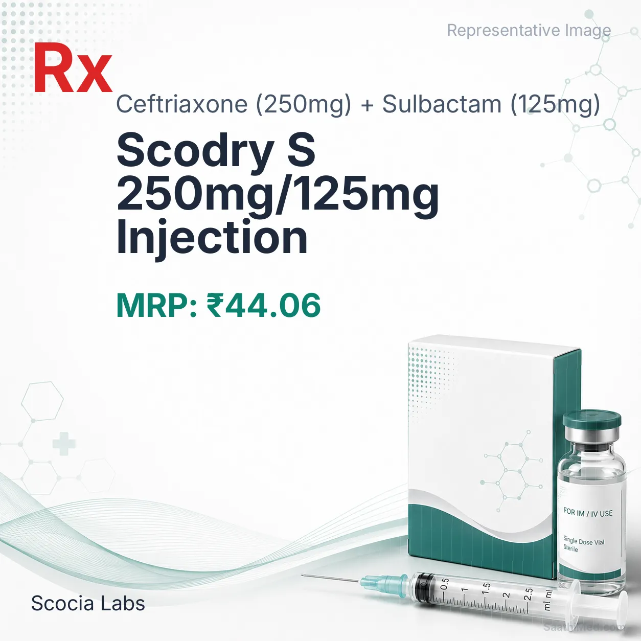 Scodry S 250mg/125mg Injection Allopathy (Ceftriaxone (250mg)) - Uses in Hindi, Side Effects, Substitutes & Price in India