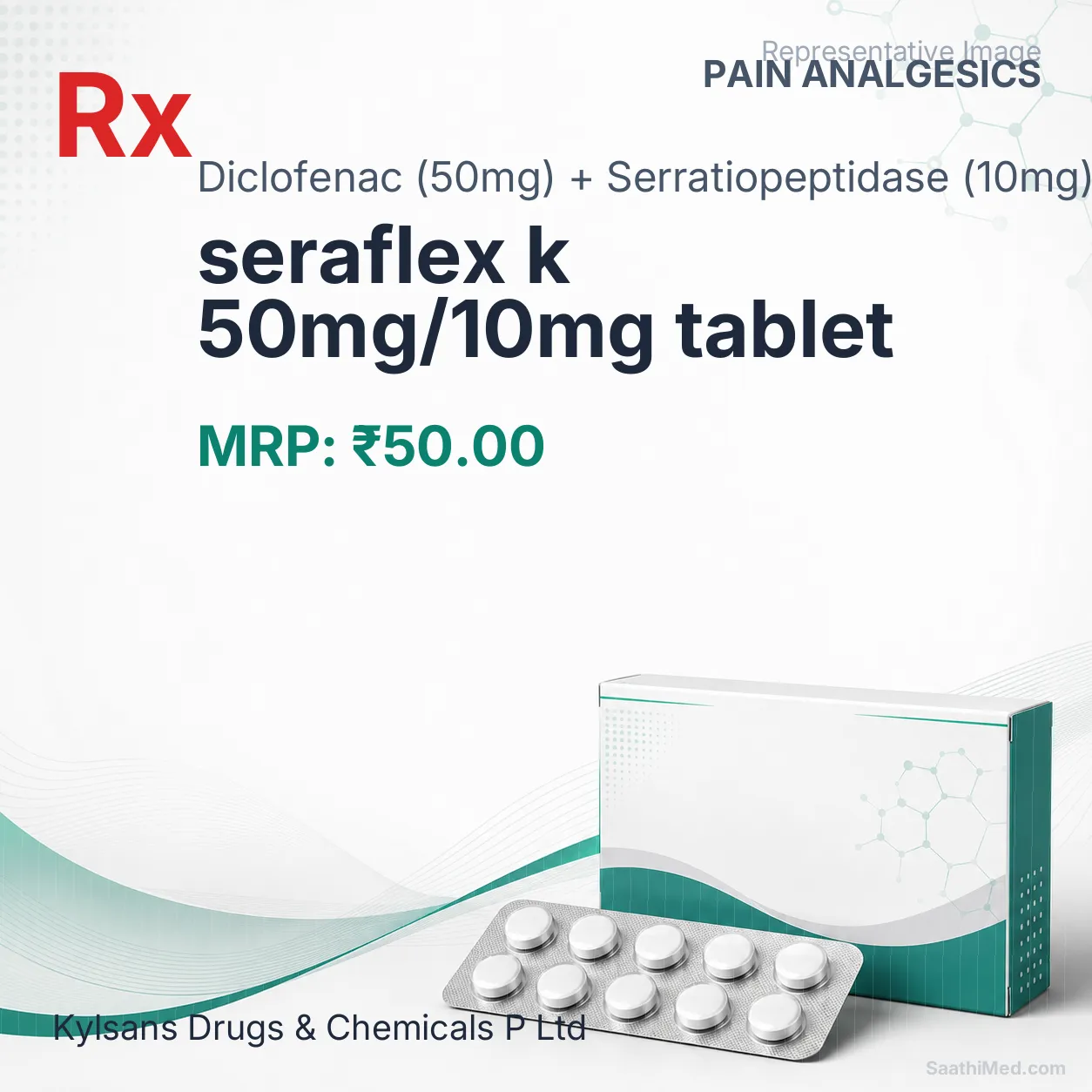 seraflex k 50mg/10mg tablet Allopathy (Diclofenac (50mg)) - Uses in Hindi, Side Effects, Substitutes & Price in India