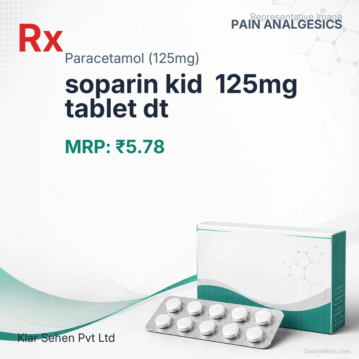 soparin kid  125mg tablet dt - Paracetamol (125mg) medicine