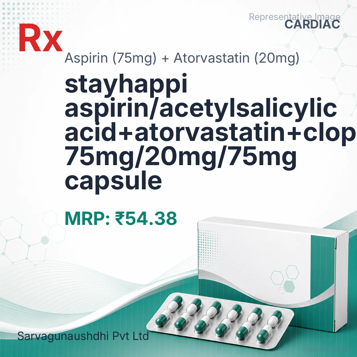stayhappi aspirin/acetylsalicylic acid+atorvastatin+clopidogrel 75mg/20mg/75mg capsule Allopathy (Aspirin (75mg)) - Uses in Hindi, Side Effects, Substitutes & Price in India