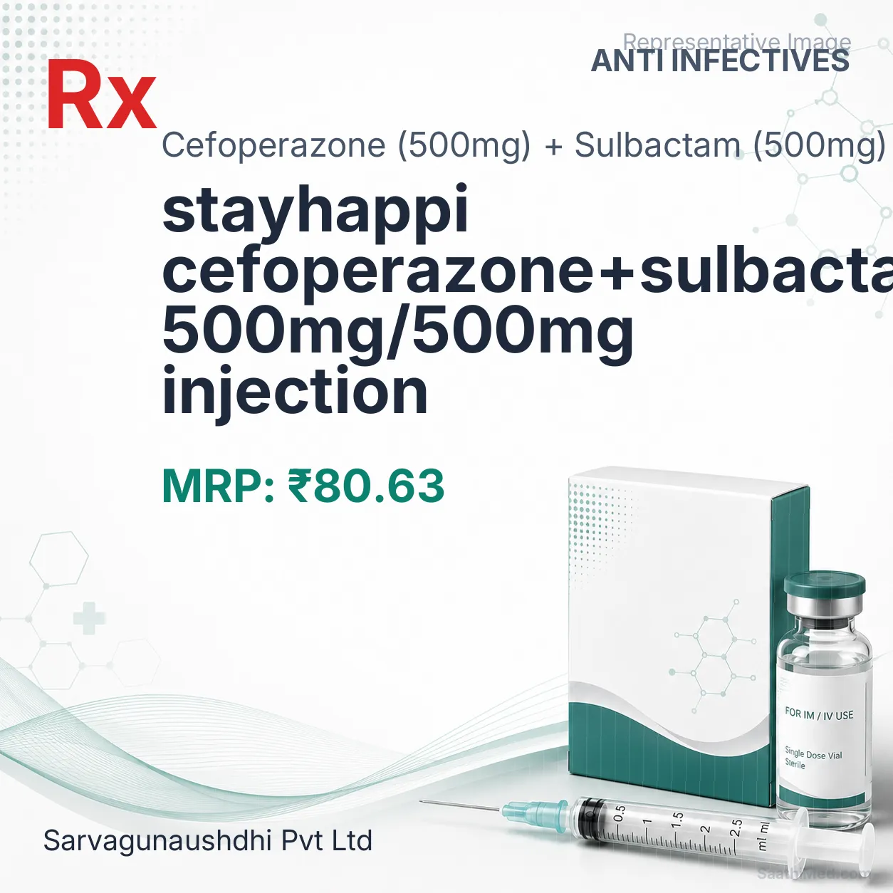 stayhappi cefoperazone+sulbactam 500mg/500mg injection Allopathy (Cefoperazone (500mg)) - Uses in Hindi, Side Effects, Substitutes & Price in India