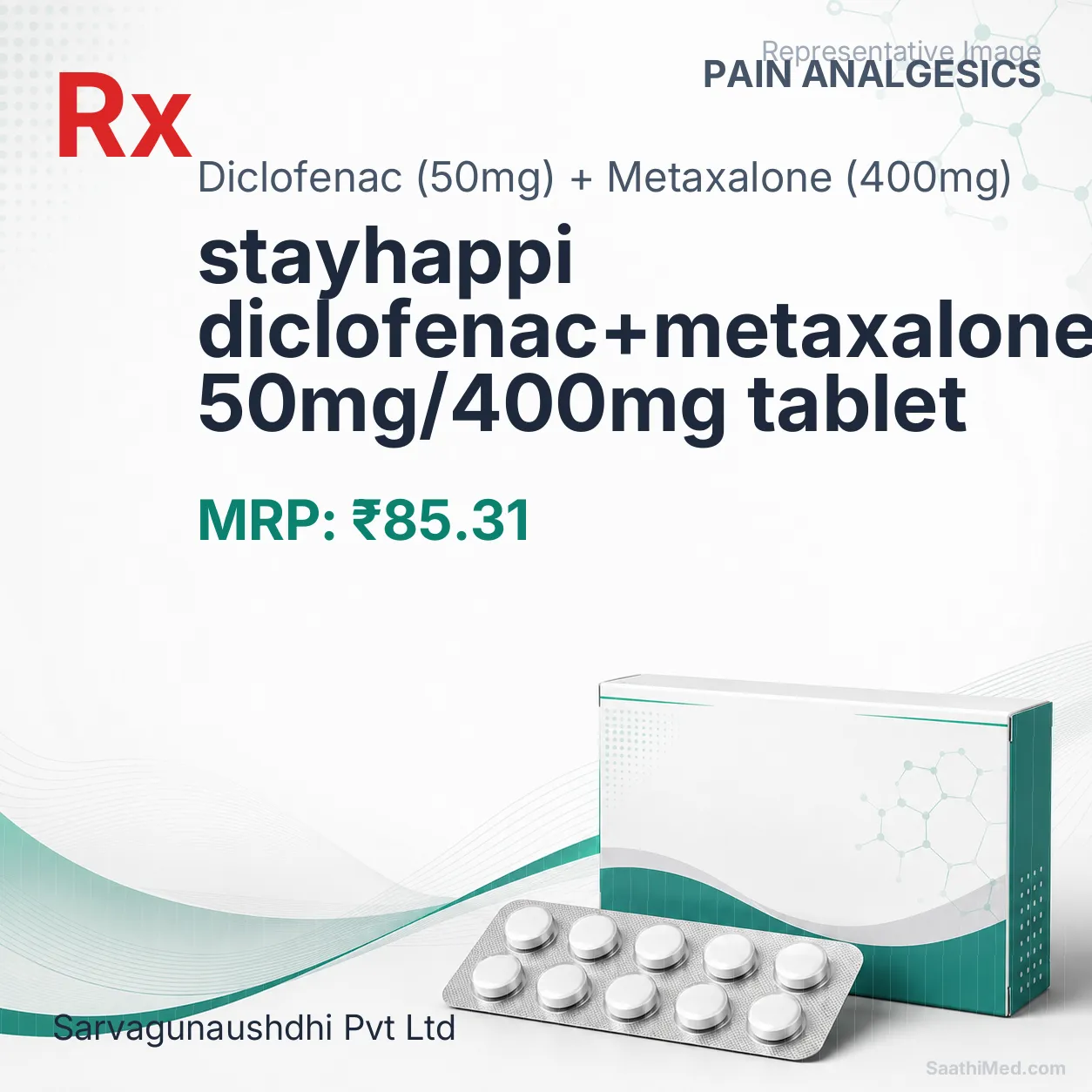 stayhappi diclofenac+metaxalone 50mg/400mg tablet Allopathy (Diclofenac (50mg)) - Uses in Hindi, Side Effects, Substitutes & Price in India