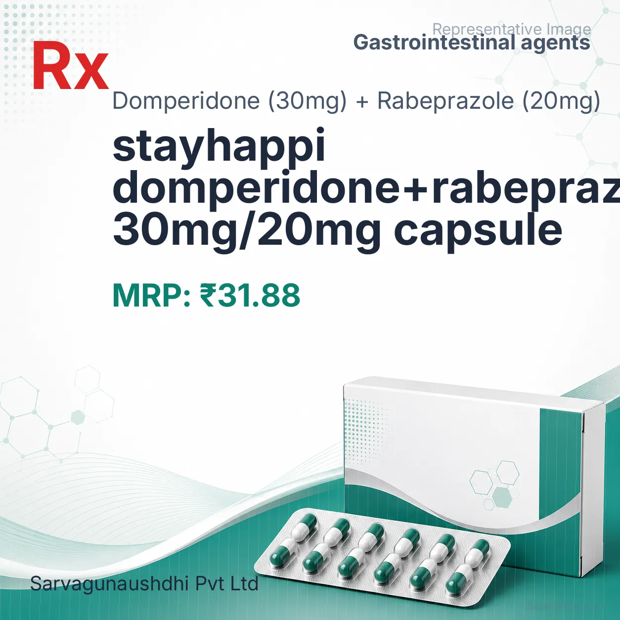 stayhappi domperidone+rabeprazole 30mg/20mg capsule Allopathy (Domperidone (30mg)) - Uses in Hindi, Side Effects, Substitutes & Price in India