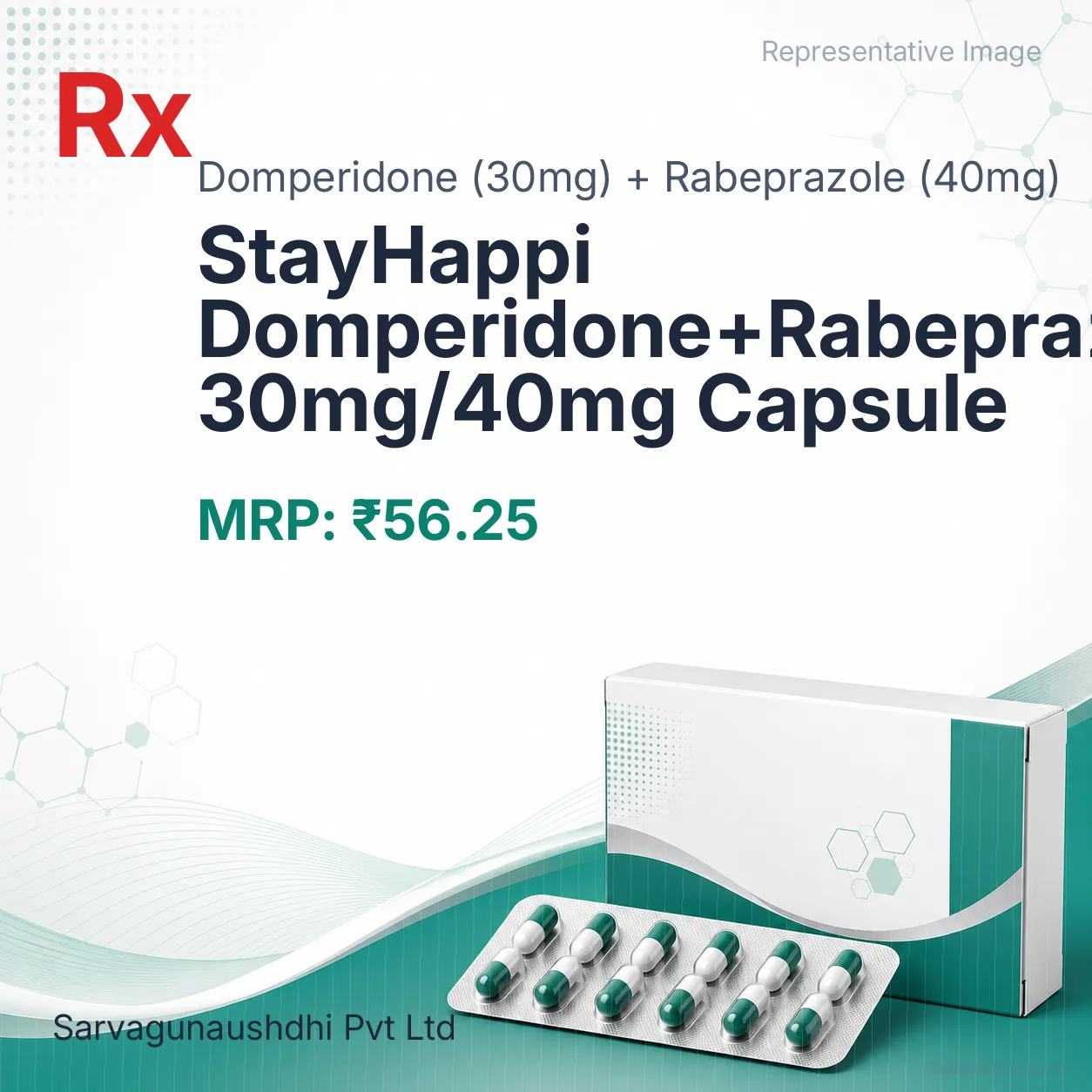 StayHappi Domperidone+Rabeprazole 30mg/40mg Capsule Allopathy (Domperidone (30mg)) - Uses in Hindi, Side Effects, Substitutes & Price in India