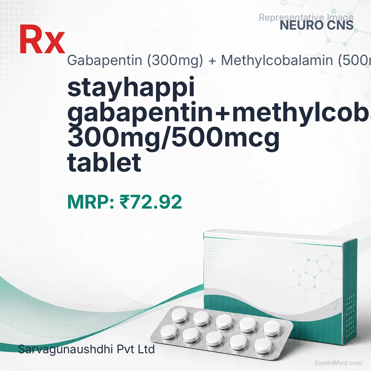 stayhappi gabapentin+methylcobalamin 300mg/500mcg tablet Allopathy (Gabapentin (300mg)) - Uses in Hindi, Side Effects, Substitutes & Price in India