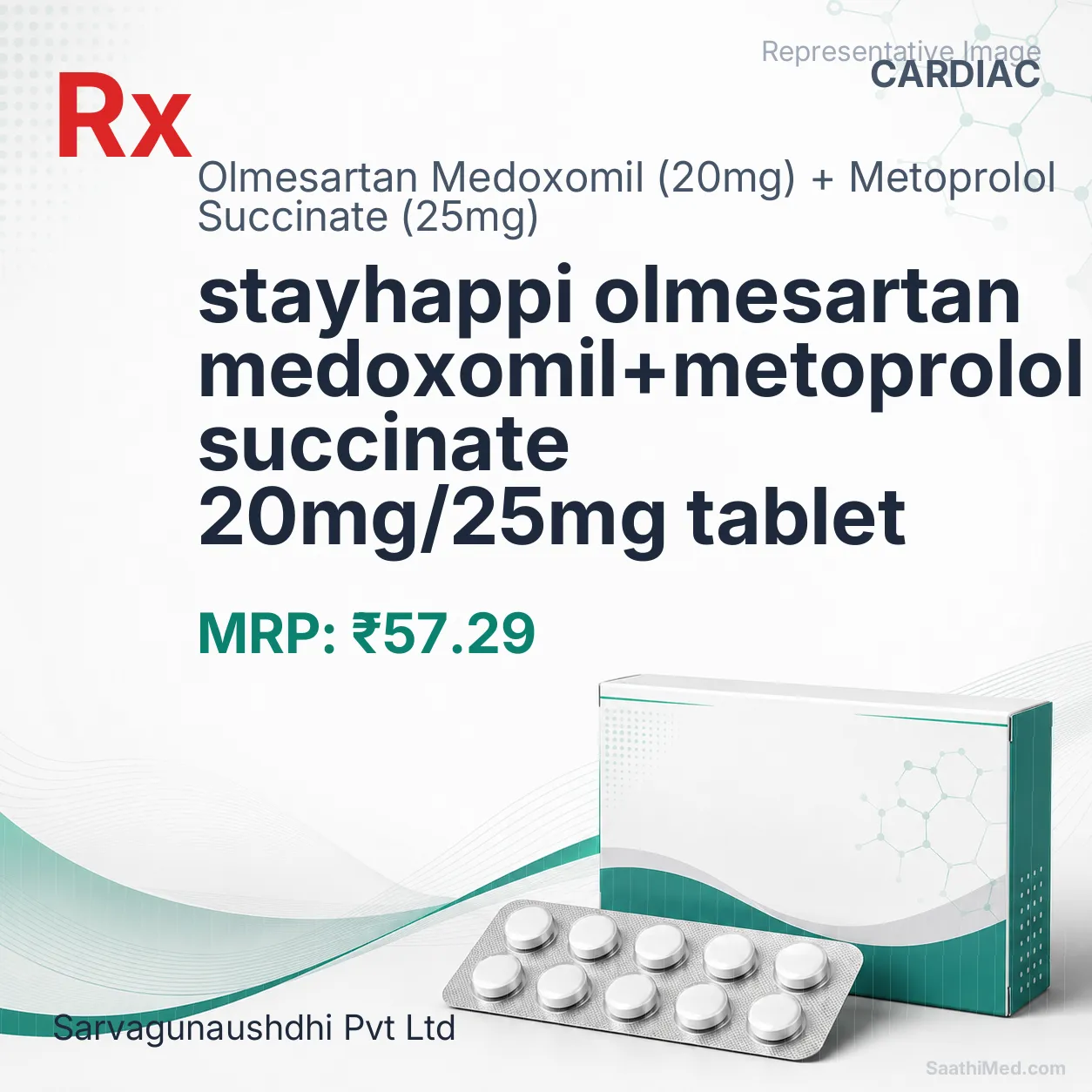 stayhappi olmesartan medoxomil+metoprolol succinate 20mg/25mg tablet Allopathy (Olmesartan Medoxomil (20mg)) - Uses in Hindi, Side Effects, Substitutes & Price in India